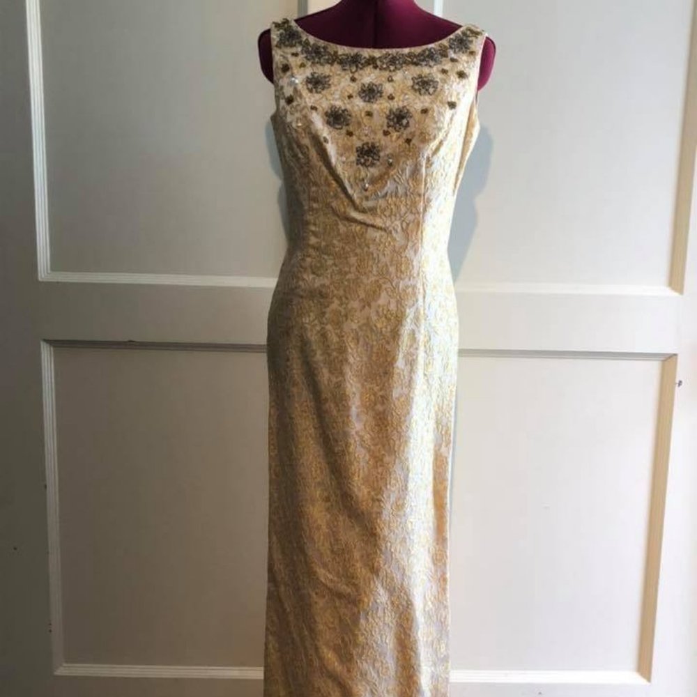 Brocade, beaded gown and matching coat